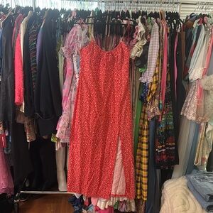 Zara red midi white printed flower dress